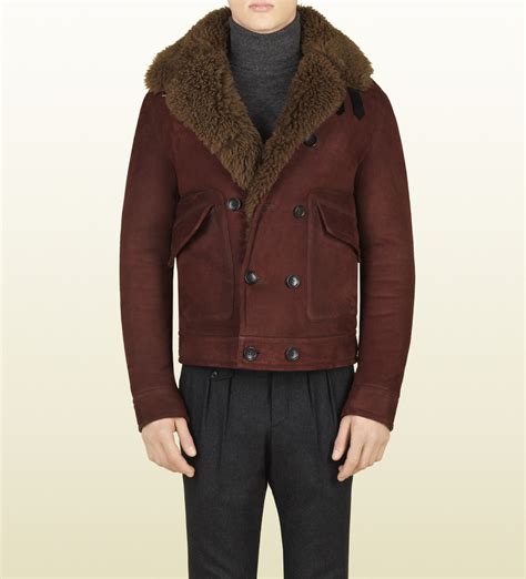 gucci coat red and green|Gucci shearling coat.